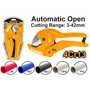 Cleste Taietor Tevi PVC/PPR 225mm INGCO HPC0442 – Taiere 3-42mm, Sistem cu Clichet, Manere Ergonomice - Img 2