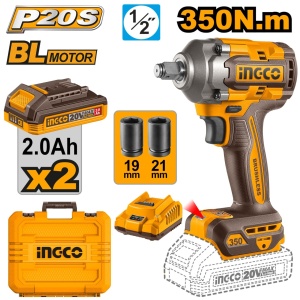 Masina de insurubat pistol cu impact, 350nm, 1/2 cap, 2 acumulator, trepte reglabile, valiza transport INGCO CIWLI2035 - Img 2