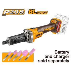Polizor drept INGCO CDGLI2001, 20V, Brushless, 1/4”, 3 trepte viteza 10000/20000/30000 RPM, 5 capete slefuire incluse, fara acumulator si incarcator