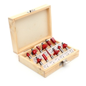 Set 12 freze pentru lemn 6 mm, profile drepte, V, 45°, core box si coada de delfin, pentru masina de frezat verticala, KRAFTNER KF-3087