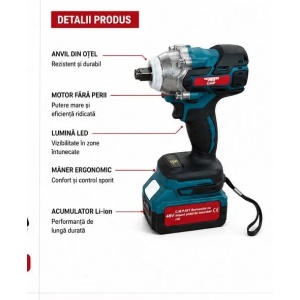 Masina de insurubat Cheie cu impact 48V 10Ah , cu 2 acumulatori si accesorii CAMPION PROFESSIONAL CMP1851 - Img 3