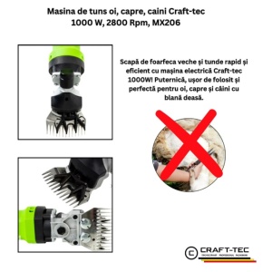 Masina de tuns oi 1000W, electrica, variator de turatie 6 trepte, 2800 rpm, valiza transport, CRAFT-TEC GERMANY MX206 - Img 4