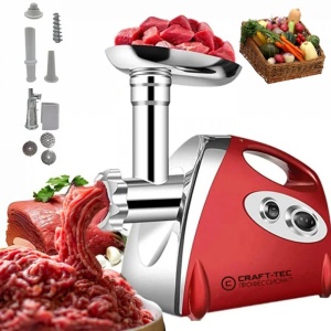 Masina electrica tocat carne Craft-Tec MX713, 3800W, 1.6 Kg/min, 3 site inox, functie Reverse, accesorii carnati, rosii, chiftele, 230V, 50Hz, clasa II, 30.5x25x25.3 cm, 3.3 kg, Rosie - Img 6