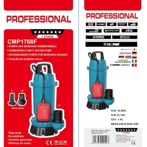 Pompa submersibila apa curata CMP1768F QDX30-45-1.5F, 1.5kW, 2HP, debit 30 mc/h, inaltime refulare 45m, iesire 2" / 1.5" / 1", 2860RPM, 110-220V, cu plutitor - Img 3