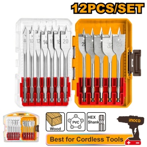 Set Burghie Plate Lemn 12buc 8-32mm Prindere Hex 1/4" Lungime 152mm AKDL1206 – burghie plate pentru gaurire rapida in lemn - Img 2
