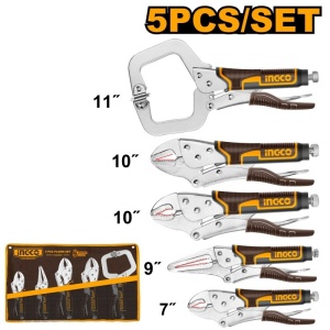 Set cleste autoblocaj 5 buc, falci curbate/drepte, C-clamp, INGCO COS23091 - Img 2