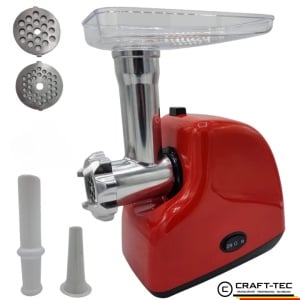 Masina tocat carne electrica 3500W, 1.2kg/min, 2 site inox, functie reverse, rosie, Craft-Tec MX714