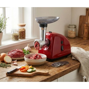 Masina tocat carne electrica 3500W, 1.2kg/min, 2 site inox, functie reverse, rosie, HOLZ Germany PROFESSIONAL CMP1796 - Img 2