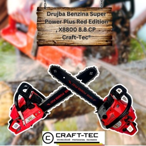 *PACHET* 8.8cp 58cmc Drujba benzina + 3 lanturi + 2 lame + x2 ulei ungere lant 1L + x2 ulei amestec 0.5L + x2 bujii + accesorii + manusi protectie CRAFT-TEC GERMANY, Super Power Plus *RED edition - Img 6