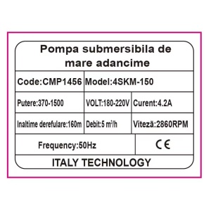 Pompa APA Submersibila 1500w, 20m cablu, 5000l/h, 4SKM-150 cu Panou Control CMP1456 - Img 2
