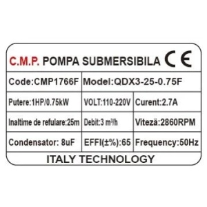 Pompa submersibila apa murdara cu plutitor, 750w, 1hp, 3mc/h, 25m inaltime, 2860rpm, Campion PROFESSIONAL CMP1766F - Img 3