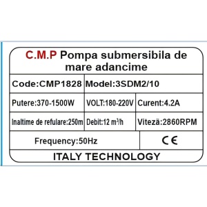 Pompa submersibila de mare adancime 3SDM2/10 – 1500W, refulare 250m, debit 12 mc/h, 8 turbine, cablu 20m – Campion – CMP1828 - Img 5