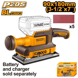Slefuitor orbital 20V, 90x180mm, 13000rpm, motor brushless, fara acumulator, INGCO CFSLI2031 - Img 2