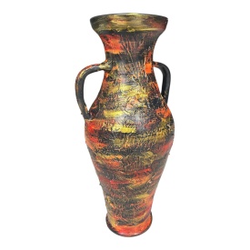Amfora ceramică decorată manual cu accente roșii și aurii – 44 cm, suprafață texturată