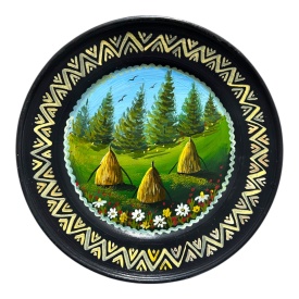Farfurie Ceramica de Marginea pictată manual – Câmp cu flori și căpițe de fân, 24 cm