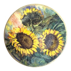 Farfurie decorativa din ceramica, de perete, floarea soarelui, lucrata manual, 16.5 cm