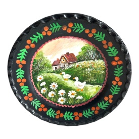 Farfurie decorativa romaneasca din ceramica pictata manual, Marginea, 20 cm