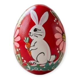 Ou din lemn pictat cu iepurasi, 6 cm – lucrat manual, cadou sau decor de Paste