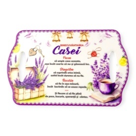 Suport pentru oala fierbinte, placheta din ceramica, Binecuvantarea casei, cu manere, 22 x 14 cm