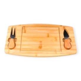 Tocator pentru branzeturi,lemn de bambus, cutit si furculita, 33 x 19 cm