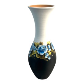 Vaza ceramica alb cu negru,lucrata si pictata manual, silueta