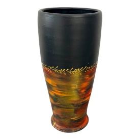 Vază ceramică decorată manual cu accente rosii și aurii – 30 cm, model larg