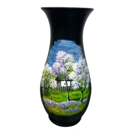 Vază ceramică Marginea 30 cm – pictură manuală cu copaci și peisaj natural