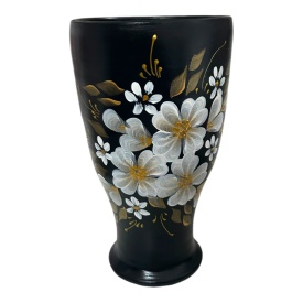 Vaza ceramica neagra, eleganta, pictata manual