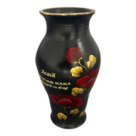 Vază de flori din ceramică Marginea pictată manual cu maci roșii – 30 cm - Img 2