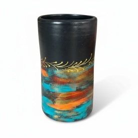 Vaza neagra din ceramica, moderna, pentru flori, tip cilindru