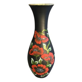 Vaza neagra, silueta, 40 cm inaltime, pictata manual, maci, ceramica, handmade, decorativa, eleganta, pentru flori, detalii aurii, vaza inalta, vaza deosebita, cadou casa noua