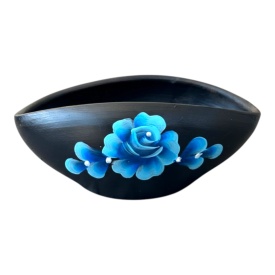 Bol decorativ ceramic pictat manual negru – vas ceramic pentru decor interior 18x9 cm