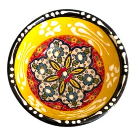 Bol mic din ceramica, lucrat manual, galben, pentru sosuri, alune, nuci, bijuterii