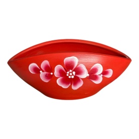 Bol rosu, decorativ, din ceramica, pictat manual – vas ceramic pentru decor interior 18x9 cm
