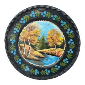 Farfurie de perete, pictata manual, unicat, peisaj de toamna