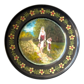 Farfurie decorativă 30 cm pictată manual – țărăncuțe după Nicolae Grigorescu, ceramică tradițională Marginea