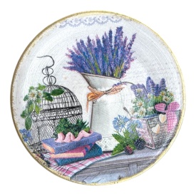Farfurie decorativa din ceramica, de perete, model lavanda, lucrata manual, 16.5 cm