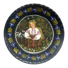 Farfurie din ceramica, neagra, pictata manual, unicat, 24 cm