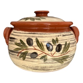 Oală de lut pentru sarmale cu capac – ceramică pictată cu măsline, 4litri - Img 2