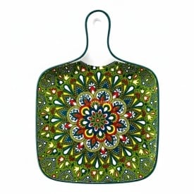 Platou din ceramica, cu maner, tip tigaie, design floral, verde, 23 cm