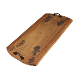 Platou dreptunghiular cu manere din fier forjat, tava pentru servire sau expunere, sculptat, rustic, 61cm