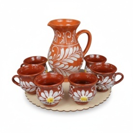 Set ulcior ceramic cu 6 pahare de vin handmade – set traditional decorativ pentru palinca si cadou artizanal
