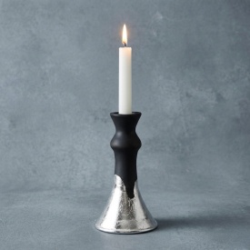 Sfesnic din ceramica handmade pentru lumanari 16 cm decor foita argint