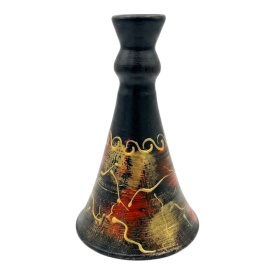 Sfesnic din ceramica, suport pentru lumanare, handmade, Marginea, rosu cu auriu, 16 cm