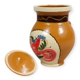 Ulcior ceramic cu capac, 1 litru, pentru lapte, apa, vin, lucrat manual in Romania