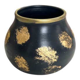 Vas decorativ ceramica neagra cu auriu handmade Marginea, 10 x 11 cm - Img 3