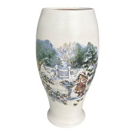 Vază ceramică albă 25 cm – design iarnă, decor elegant pentru Crăciun și sezonul rece