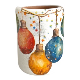 Vază ceramică de Crăciun – 3 globuri, alb, 15 cm