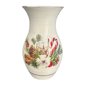 Vază ceramică de Crăciun cu conuri și bastonașe dulci – 30 cm, din Bucovina