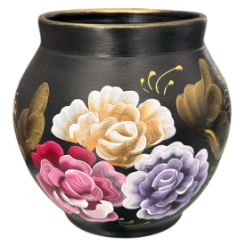 Vaza ceramica neagra pictata